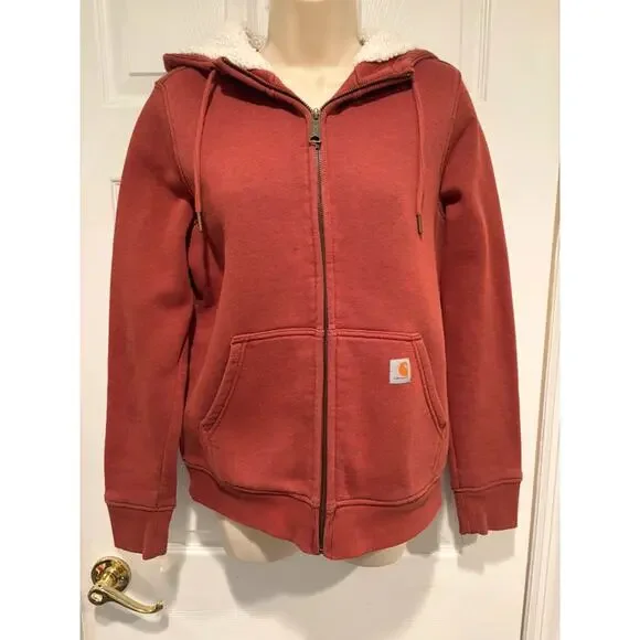 Carhartt Sherpa Lined Zip Hoodie Womens S Relaxed Workwear Full Zip Sweatshirt - Picture 6 of 9